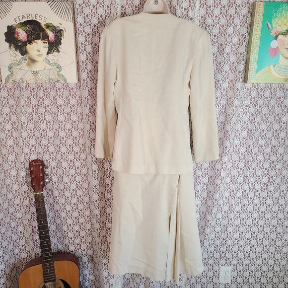 SUIT Vintage 80s 90s Jacques vert cream suit blazer and skirt set Size 10 - Picture 3 of 13